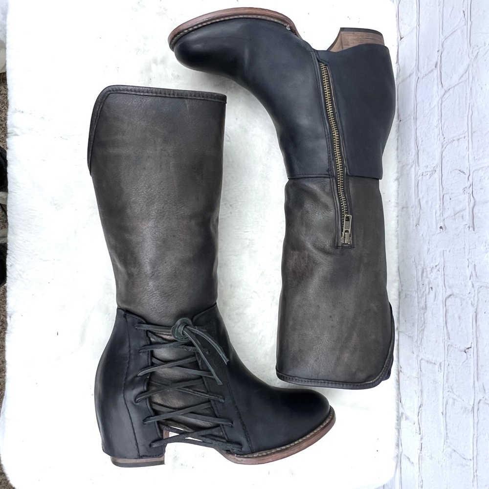 🚫SOLD! |•FREEBIRD🦅BY STEVEN•| Castle Knee High Boots Leather Lace Up Booties - Picture 8 of 16